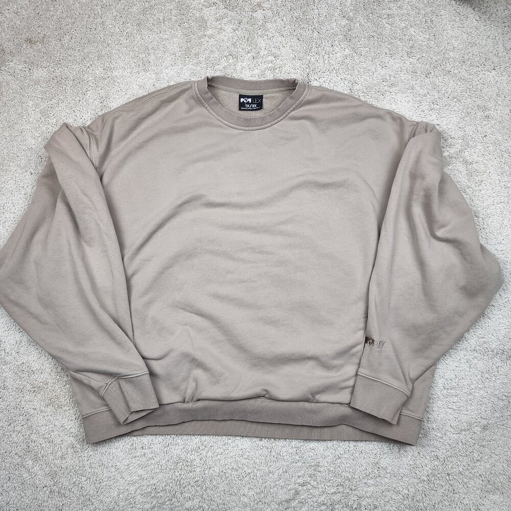 POPFLEX Half Warm Up Sweater Size 1X/3X  Beige Brown USA Oversized EUC Crewneck